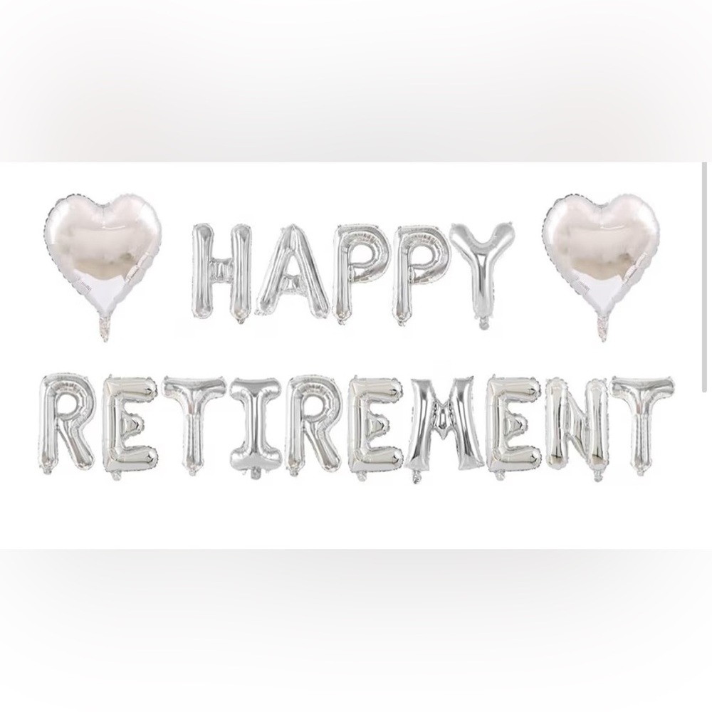 Silver "Happy Retirement" Letter Balloon Banner - Party Decoration